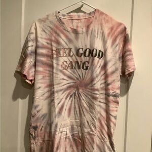 Hollister Pink and Cream Tie-Dye T-Shirt